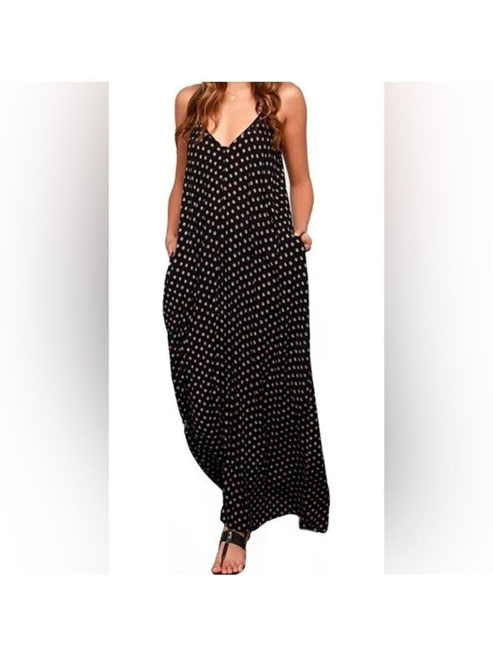 Polka Dot V-neck Boho Maxi Dress Sz Small